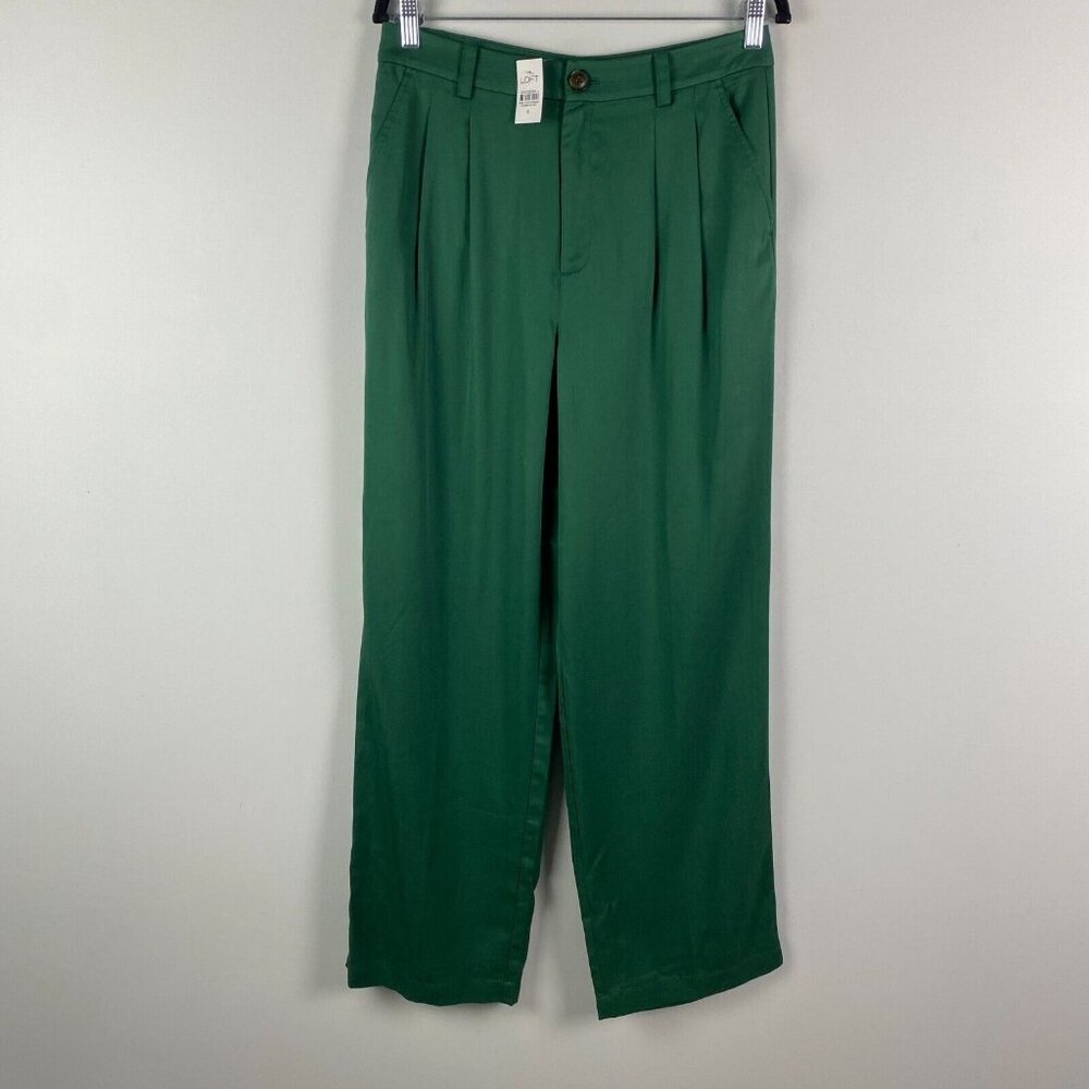 LOFT Wide Leg Pants in Emerald Green